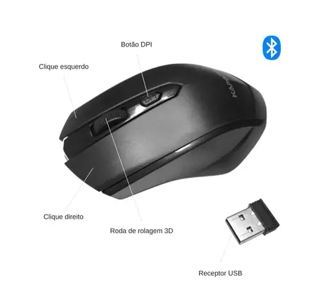 Mouse sem Fio Wireless 2.4Ghz Usb Kapbom