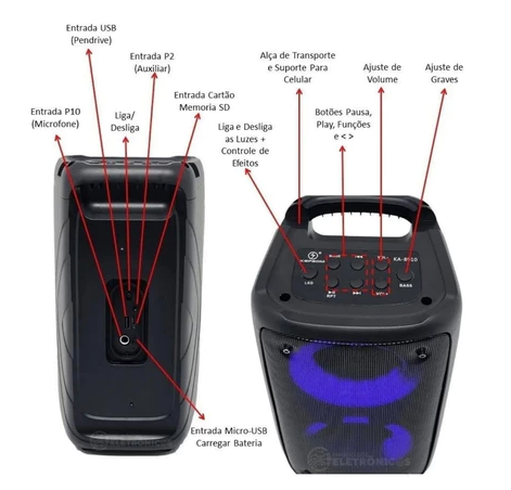 Caixa de som portátil bluetooth grande com led RGB luzes